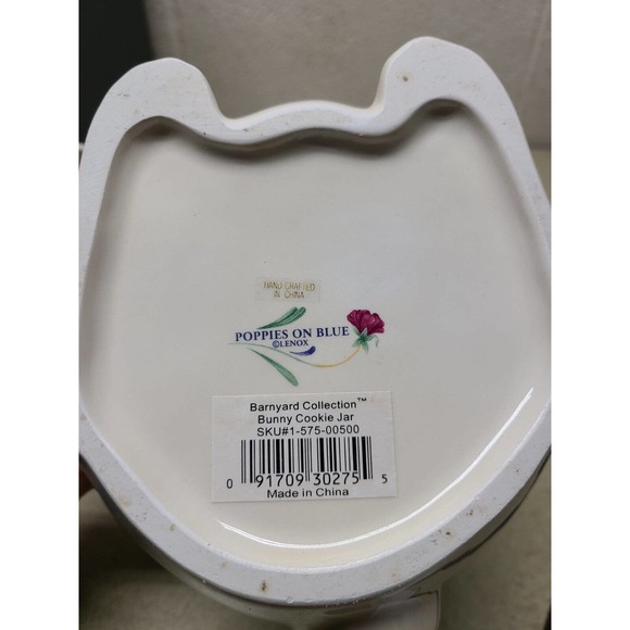 Lenox Poppies on Blue Barnyard Ceramic Cookie Jar Easter Bunny Rabbit Carrot BOX - Picture 8 of 9